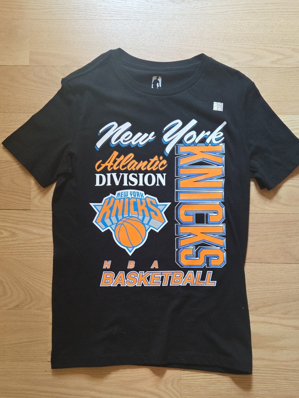 NBA New York Knicks Black Cotton Logo Tee with White Print